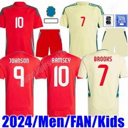 Pays de Galles 2024 Jersey de football Wilson Ramsey Bale Euro Cup New 2025 Équipe nationale 24 25 Soccer Shirt Men Kid Kit Kit complet Set Home Red Away Yellow Uniforme Brooks Johnson