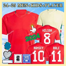 Wales 2024 Voetbaltrui Wilson Ramsey Bale Euro Cup Nieuw 2025 Nationaal Team 24 25 Soccer shirt Men Kids Kit Volledige set Home Red Away Yellow Uniform Brooks Johnson Orange