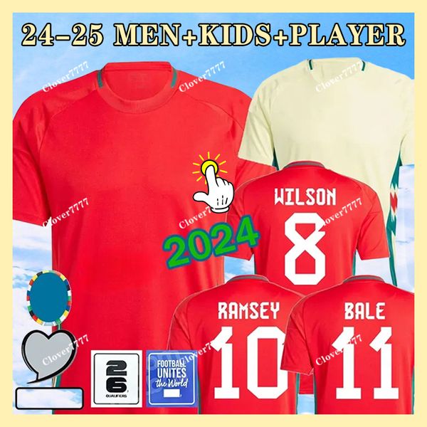 Gales 2024 Jersey de fútbol Wilson Ramsey Bale Euro Cup New 2025 National Team 24 25 Camisa de fútbol Kit para niños Kit Full Set Red Red Amarillo Uniforme Brooks Johnson Orange