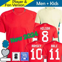 Gales 24 25 Jerseys de fútbol Wilson Ramsey Bale Euro Cup New 2025 Equipo nacional 2024 Camisas de fútbol Kits Kits Kits Home Red Amarillo Brooks Johnson