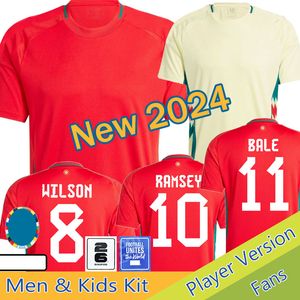 Wales 24 25 25 voetbalshirts Wilson Ramsey Bale Nieuw 2024 Nationaal team 2025 Voetbalshirt Men Kids Kit Volledige set Home Red Away Yellow Men's Uniform Brooks Johnson