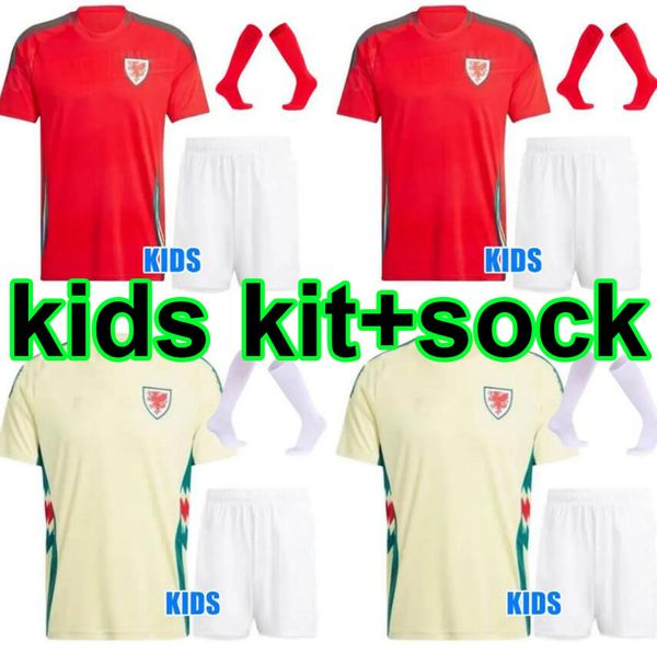 Club de Wales Club Sets Soccer Jersey 2024 Home Red Allen Bale Ramsey Shirt Team National James Wilson Brooks Giggs Away Welsh Football Uniform Child