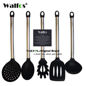 WALFOS 100% FOOD GRADE cuillère de cuisson en silicone cuillère à soupe louche-oeuf spatule tourneur outils de cuisine en acier inoxydable ensemble d'ustensiles de cuisine 201223