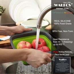 Walfos 2pcs / ensemble panier de passoire pliable pliable ensembles collants ensembles de formes carrées lavage de légumes de fruits draineur de cuisine paniers