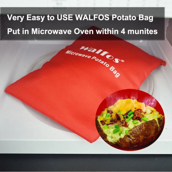 Bolsa de papa de microondas Walfos 5/10pcs para horno para horno rápido bolsillo de vapor de vapor en 4 minutos fácil de cocinar