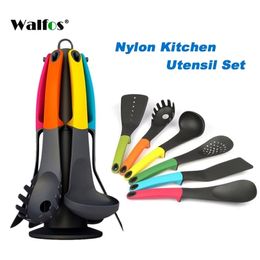 Walfos 7 pcs Ustensile Set-Cooking Ustensile Set Nonstick Nylon Cuisine Ustensile Set Cuillère Cuillère Cuisine Turner Spatule Louche à soupe 201119