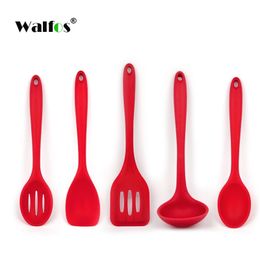 Walfos Cooking Spatel Turner Spoonula Mixing Lepel Slotted Spoon Lepele 5 Stks Keuken Siliconen Koken Gereedschap Keukengerei Set 201223