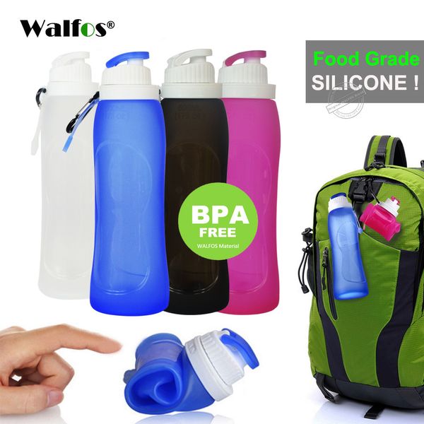WALFOS Grado Alimenticio 500 ML Creativo Plegable Plegable Bebida de Silicona Deporte Botella de Agua Camping Viajes Botella de Bicicleta de Plástico 201105