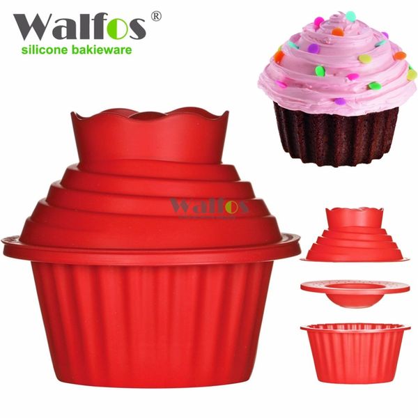 Walfos alta qualidade silicone gigante cupcake molde 3 pcs grande topo cupcake molde de silicone resistente ao calor ferramentas de cozimento fabricante 210225