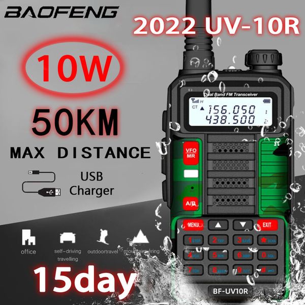 Walkie Talkie 2023 Baofeng 10W Portable High Power Walkie Talkie UV 10R 50km VHF UHF Dual Band Two Way CB Ham Radio Transcepiver UV5R actualizado 230816