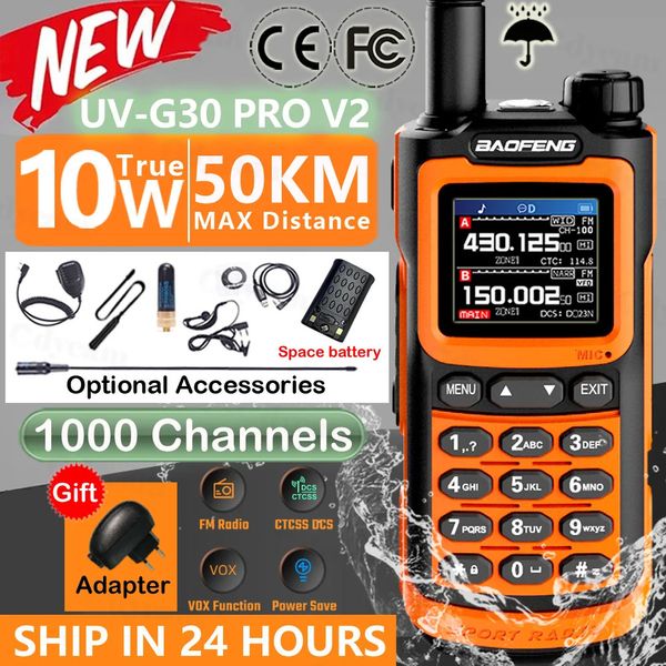 Talkie-walkie 2023 Baofeng UV G30 Pro longue portée portable 1000 canaux Ham Radios FM UHF VHF USB C Charge Radio 2 voies étanche 231128