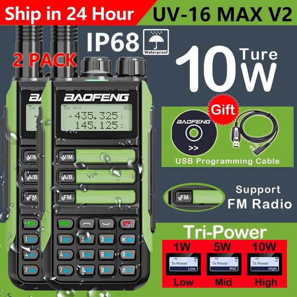 Talkie-walkie 2Pack Baofeng UV16 MAX V2 10W VHF UHF double bande bidirectionnelle CB jambon Radio UV 16 émetteur-récepteur Portable UV5R UV10R 231019