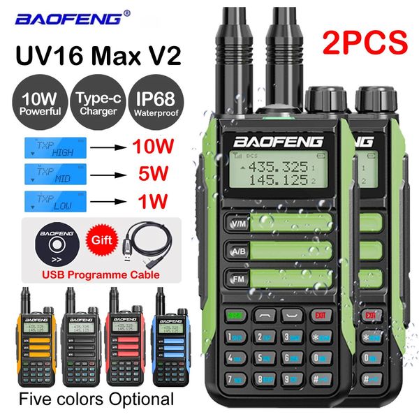 BaoFeng – walkie-talkie UV16 Max V2, chargeur professionnel de Type C, Radio bidirectionnelle longue portée améliorée UV5R Pro UV10R 231030, 2 paquets