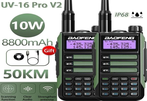 Walkie Talkie 2 Pack Baofeng UV16 Pro V2 10W Professional Walkietalkie UV16Pro Typec Charger Long Range Radio Actualización UV57765160