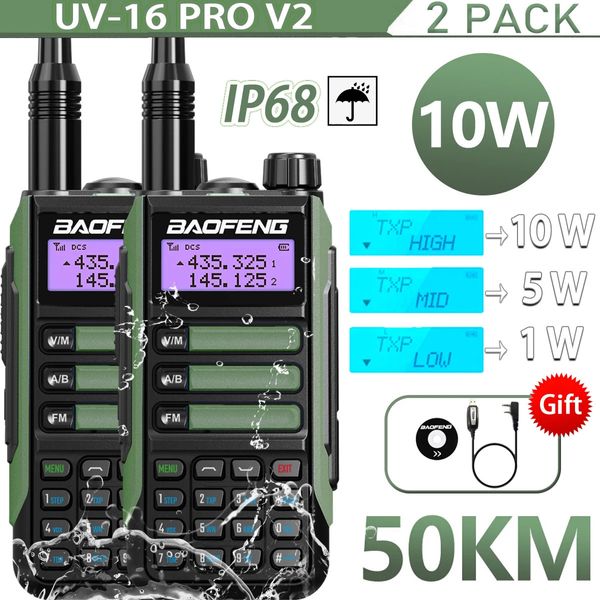 Talkie-walkie 2Pack Baofeng UV16 Pro V2 10W VHF UHF double bande bidirectionnelle CB jambon Radio UV 16 émetteur-récepteur Portable UV5R UV10R 231128