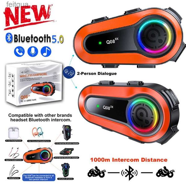 Walkie Talkie 2pc / 1pc Casco Intercomunicador Motocicleta Bluetooth 5.0 Auriculares 1000M Comunicador Interfono impermeable 2 jinetes Walkie Talkie YQ240130