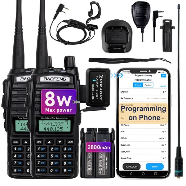 Walkie Talkie 2 unids Baofeng UV 82 8W Aplicación de teléfono Programación inalámbrica Copia Ham Radio Dual PTT Radios Actualización UV 5R para caza 231206