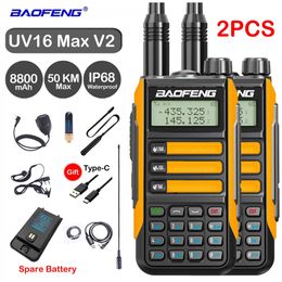 Walkie Talkie 2 UNIDS BAOFENG UV16 MAX Largo Alcance 50 KM Alta Potencia Profesional Transceptor de Mano Banda Dual Radios de Caza de 2 Vías 231030