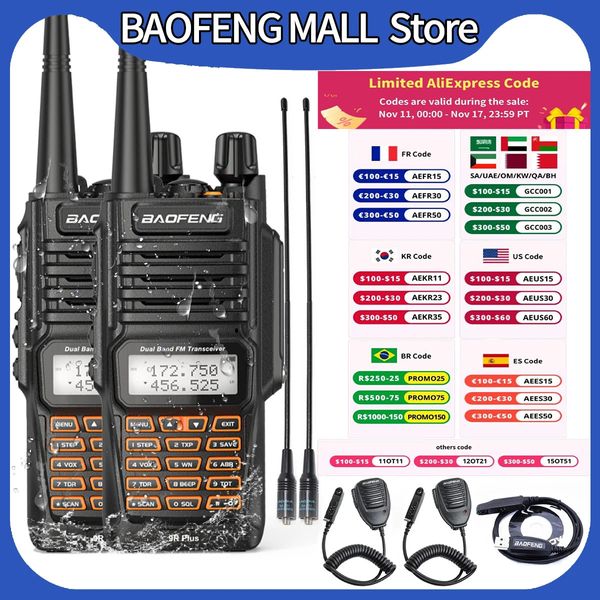 Talkie-walkie 2 pièces talkies étanche Baofeng UV 9R PLUS 10 W Portable CB jambon Radio émetteur-récepteur VHF UHF 2 voies uv9r plus chasse 10 KM 231117