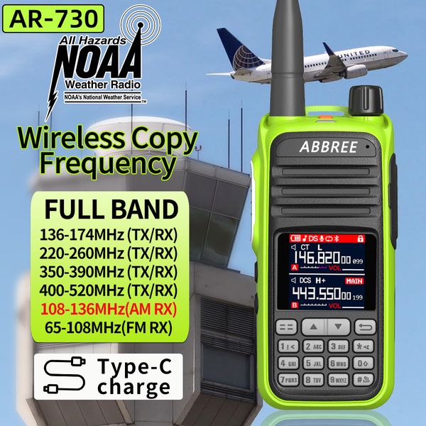 Talkie-walkie ABBREE AR 730 Air Band Fréquence de copie sans fil 256CH Talkie-walkie NOAA Canal météo Réception Typ C Charge Radio bidirectionnelle 230823