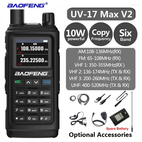 Walkie Talkie Baofeng 10W UV17 Max V2 Long Range Ham Radio FM Professional de 2 vías para caza de seis bandas Freq Copia