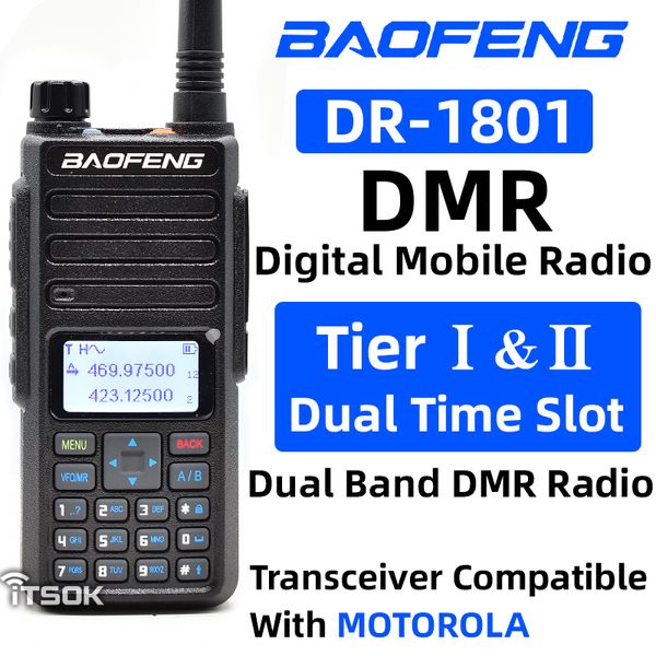 Walkie Talkie Baofeng DR-1801 UV DMR Walkie Talkie Tier 1 2 Tier2 Actualización de ranura de tiempo dual Estación de radio bidireccional de jamón analógico digital Conjunto inalámbrico 230714