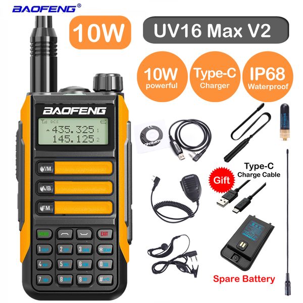 Talkie-walkie Baofeng professionnel UV16 Max V2 mise à jour 10W puissant câble type-c double bande VHFUHF Radio bidirectionnelle UV5R Pro UV9R 221119