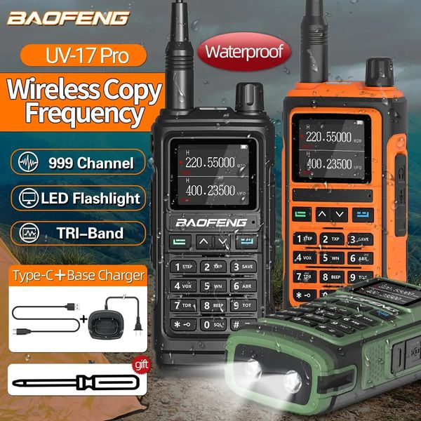 Walkie Talkie Baofeng UV 17 Pro Frecuencia de copia inalámbrica Walkie Talkie 16 KM Linterna impermeable de largo alcance Cargador tipo C Radioaficionado UV 5R 231024