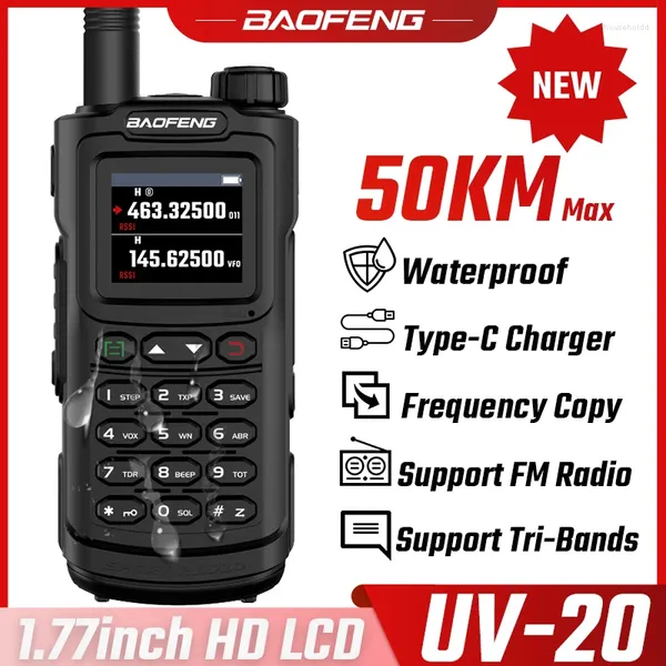 Walkie Talkie Baofeng UV-20 banda Dual potente impermeable tipo C Ham Radio de largo alcance FM caza copia con un clic Radios bidireccionales