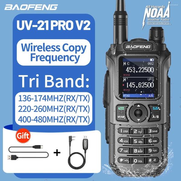 Walkie Talkie Baofeng UV-21 Pro Tri-Band Wireless Copy Frecuencia de largo alcance 999CH Tipo de alta potencia UV-5R Cable de radio de dos vías