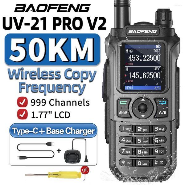 Talkie-walkie Baofeng UV-21 PRO V2 fréquence de copie sans fil professionnel 16 KM longue portée TYPE-C Radio bidirectionnelle jambon CB