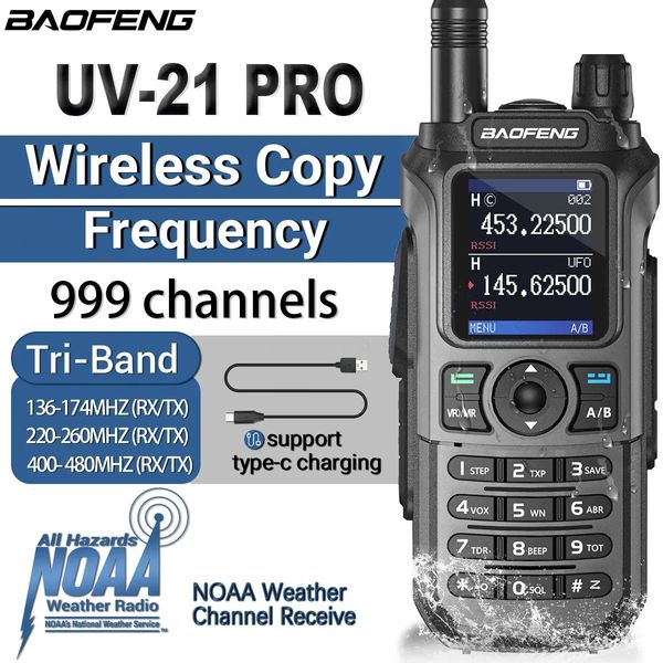 Baofeng – walkie-talkie UV 21 Pro, fréquence de copie sans fil, longue portée 16 KM, lampe de poche étanche, chargeur type-c, Radio amateur 5R 231030