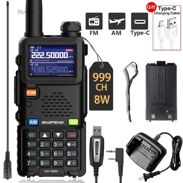 Walkie Talkie Baofeng UV-5RM Walkie Talkie 8W Air Band Ham Radio bidireccional 999CH Transceptor de frecuencia de copia inalámbrico actualizado UV-5R CommutatorL2403