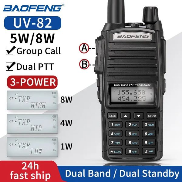 Talkie-walkie Baofeng UV 82 talkie-walkie réel 5W 8W jambon Radio communicateur double PTT longue portée 2 voies Portable FM Station de radioamateur 231024