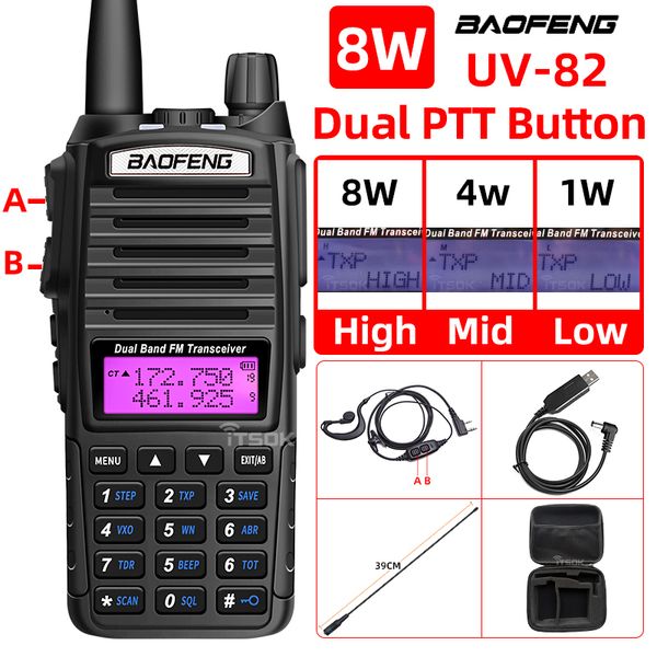 Talkie-walkie Baofeng UV 82 talkie-walkie Real 8W 5W radioamateur comunicador Double PTT longue portée Deux voies Portable FM Amateur stations cb 221108