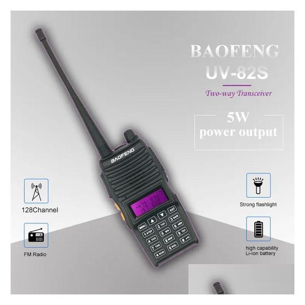 Walkie Talkie Baofeng Uv-82S Uhf Vhf Banda dual H 5W / L 1W Transceptor de mano Ham Entrega de caída bidireccional Dhqt7