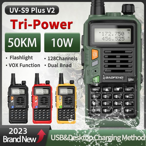 Walkie Talkie BaoFeng UV-S9 Plus V2 10W Tri-Power Walkie Talkie Transceptor de radio CB resistente al agua Actualización de largo alcance de la radio portátil UV-5R 230922