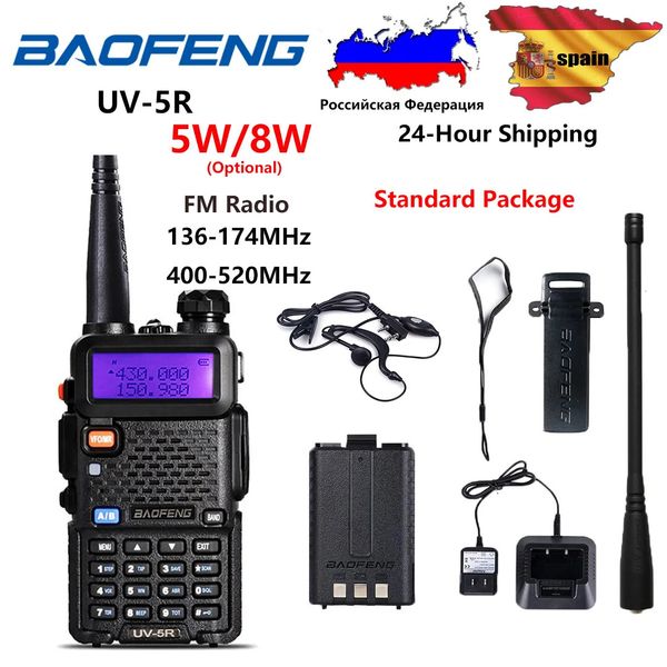 Walkie talkie baofeng uv5r radio 5w uv 5r 8w Ham fm vhf uhf avec écouteurs 1800mAh batterie 231030