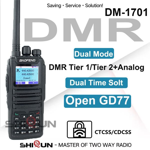 Talkie-walkie DMR DM 1701 Baofeng 2023 Open GD77 talkie-walkie analogique et numérique double mode Niveau 1 2 Radio amateur à double créneau horaire 230823