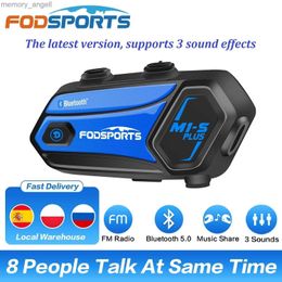 Walkie Talkie Fodsports M1-S Plus Motor Intercom Helm Bluetooth Headset 8 Rijders 2000M Interphone Communicator FM Radio Muziek delen HKD230925