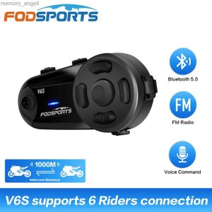Walkie Talkie Fodsports V6S Motorhelm Intercomhelm Bluetooth-headset 6 renners 1000 m waterdichte interphone FM-radio Muziek delen. HKD230925