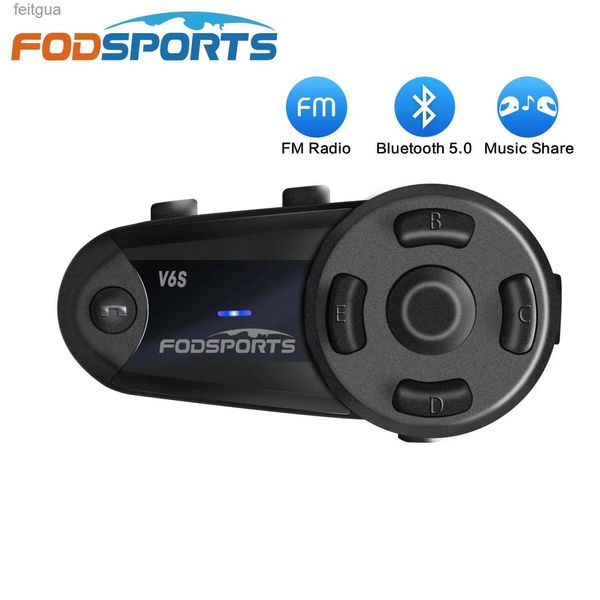 Walkie Talkie Fodsports V6S Intercomunicador de motocicleta Casco Auricular Bluetooth 6 jinetes 1000 m Interfono inalámbrico impermeable Radio FM Compartir música YQ240130