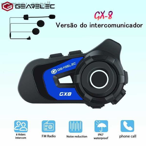 Walkie Talkie GEARELEC GX8 Intercomunicador de motocicleta Casco 8 Jinete Auricular Bluetooth Altavoz 1,5 km Moto Comunicador Música para compartir Interfono FM HKD230925