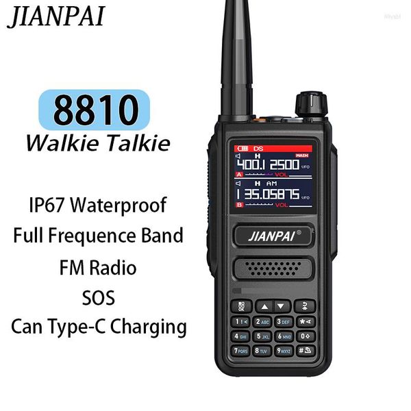 Talkie-walkie JIANPAI 8810 Bande de fréquence complète IP67 Radios bidirectionnelles étanches Suport Type-C Charge Radio FM SOS AM MDC1200