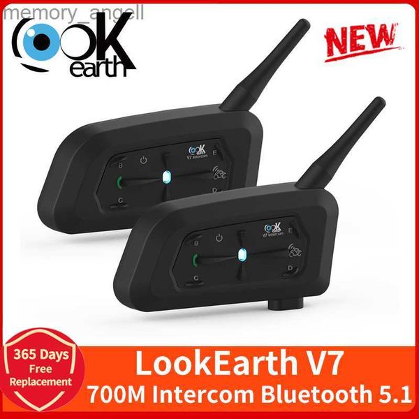 Talkie-walkie LookEarth V7 Bluetooth Casque de moto Intercom Casque avec 700M BT Interphone Communicateur pour 7 coureurs étanche HKD230925