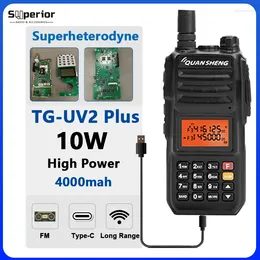 Walkie Talkie Quansheng TG-UV2 Plus Type-C Charge 10W Superheterodyne 4000mAh Station de commutateurs Portable FM Radios à longue portée