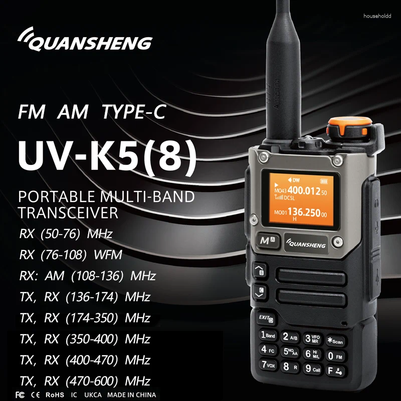 Walkie Talkie Quansheng UV K5 (8) Portátil AM FM FM de duas maneiras Estação de comutador de rádio amador Ham sem fio definido receptor de longo alcance Receptor