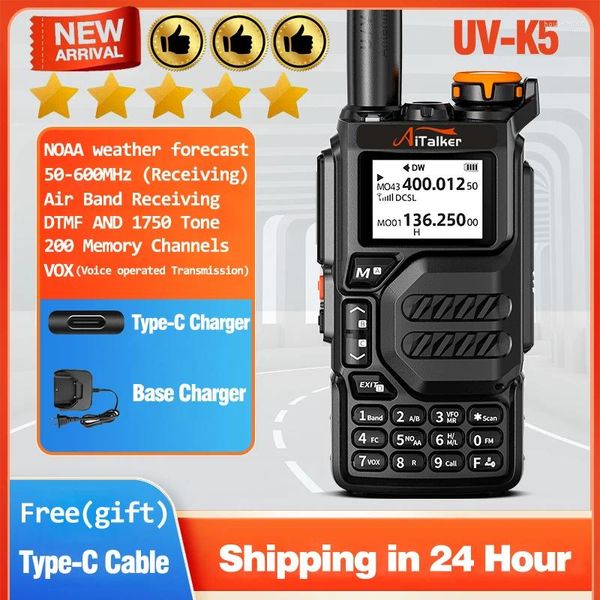 Talkie-walkie Quansheng UV-K5 longue portée Air bi-bande Radio bidirectionnelle 5W haute puissance 1600mAh Portable 200 canaux câble TPYE-C gratuit