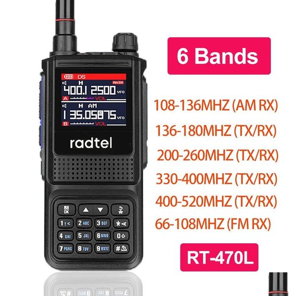 Walkie Talkie Radtel Rt-470L 5W 6 bandas Amateur Ham Estación de radio bidireccional 256CH Banda aérea Noaa LCD Color Policía Escáner Aviación Drop Dhrhz