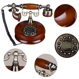 Walkie Talkie Rotary Dial Telefoon Classic Wood Retique Antique Landlijn met metalen bel Handvrije redial functie voor thuisdecoratie